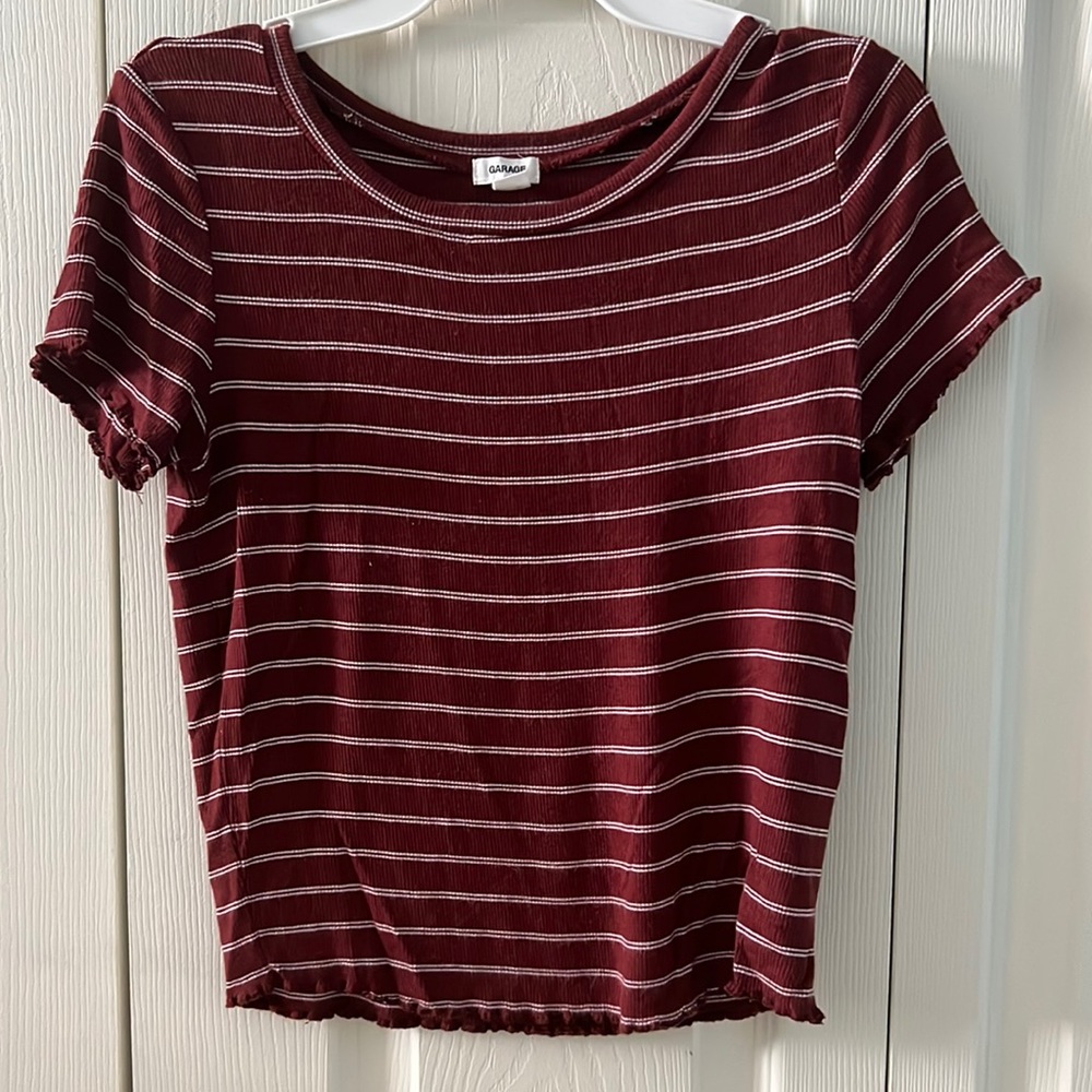 Garage Striped Lettuce Edge Crop Top!!